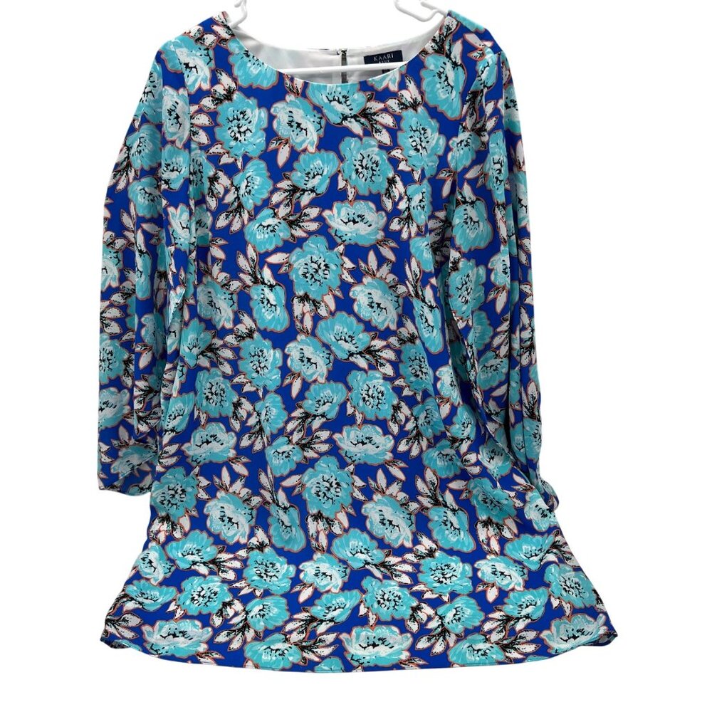 Kaari Blue XL Blue Floral Printed Long Sleeve Dress With White Lining